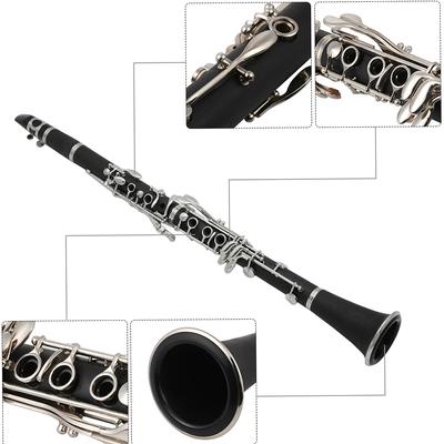 ABS Clarinet Bb Cupronickel Plated Nickel 17 Key with Cleaning Cloth Gloves Screwdriver Woodwind Instrument for