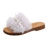 2025 Summer New Fairy Style Pearl Slippers Women Wear Flat Bottom Thin Bottom One Word Drag Beach Sandals with Skirt