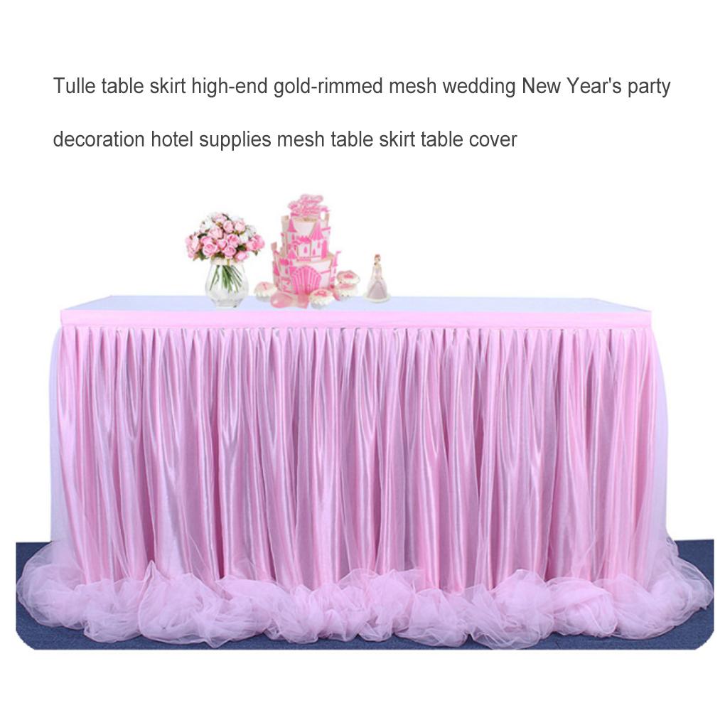 Table Skirt Tulle Gold-Rimmed Plain Tables Cover High-End Home Decor Christmas Halloween Wedding Party Celebrations