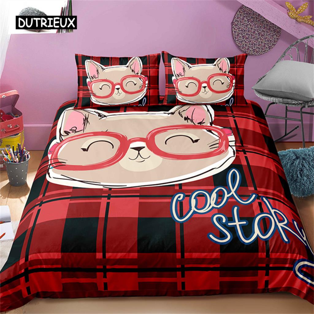 Cartoon Pet Cats Bedding Set Colorful Stitching Animal Duvet Cover Cat Lovers Exclusive Gift For Bedroom Decoration Women Men