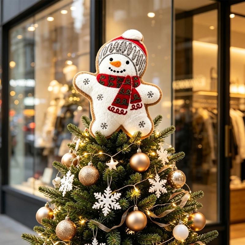Character Christmas Tree Top Decoration with Fabric Styling and a Coil Spring Base for Home, Office, or Retail Displays