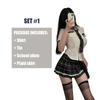 Schoolgirl JK Uniform Women Sexy Student Cosplay Costume Lingerie Slim Fit Outfit Shirt with Plaid Pleated Skirt Panties Set