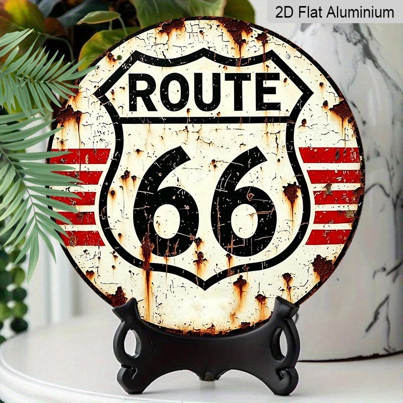 2D Flat, Retro-style High-end Aluminum Wall Decoration, Available in Various Sizes. Route 66 Shield-shaped Sign. Suitable for Indoor and Outdoor