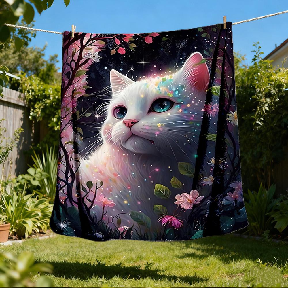 1pc Fairy Cat Outdoor Blanket - Soft Flannel Cozy for Travel & Camping - All-Season Warm Bed Cover, Machine Washable yy251229106