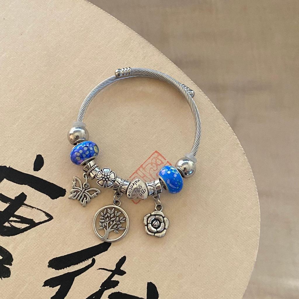 Panjia Dora Women's Stainless Steel Beaded Bracelet - European American Versatile Luxury Jewelry