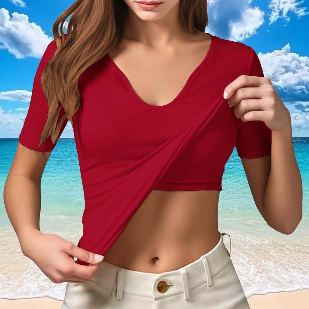 Short Sleeve Tops for Women V Neck Crop Tee Summer Tops for Women Boho Tops for Women Spring Tops for Women