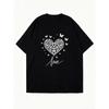 Oversized T Shirt Black Heart Butterfly Print Love Text Casual Wear For Women Summer Outfits Streetwear Fashion Top