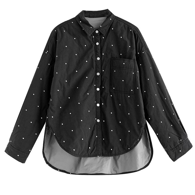 Gesteppte Polka-Dot-Print Damen Übergröße Baumwoll-Hemdjacke