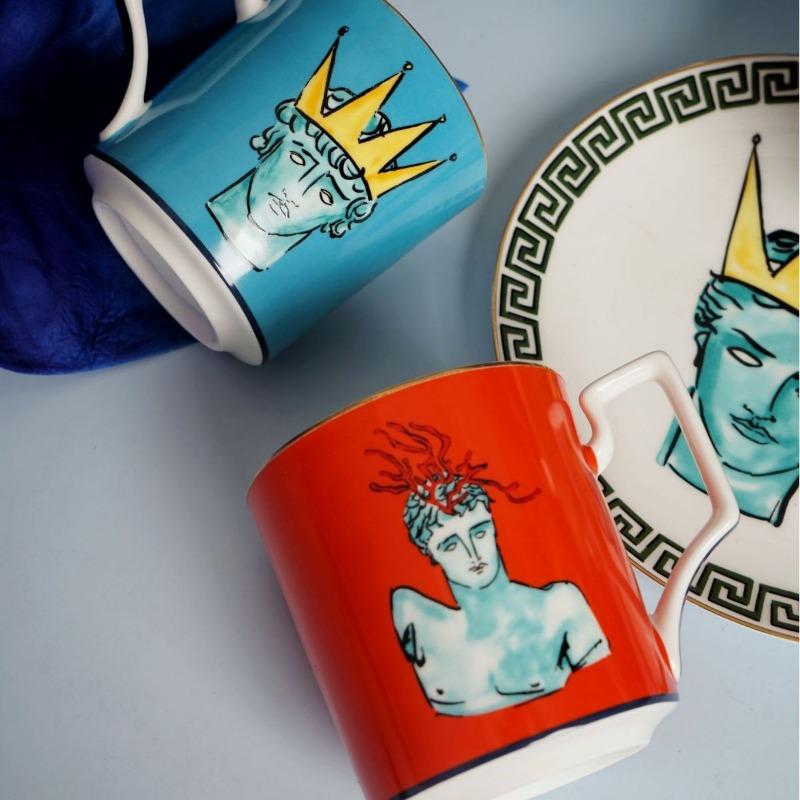 Kreativer Keramik-Dessertteller Meeresgott-Musterdesign Geschirr Porzellanteller Tassen