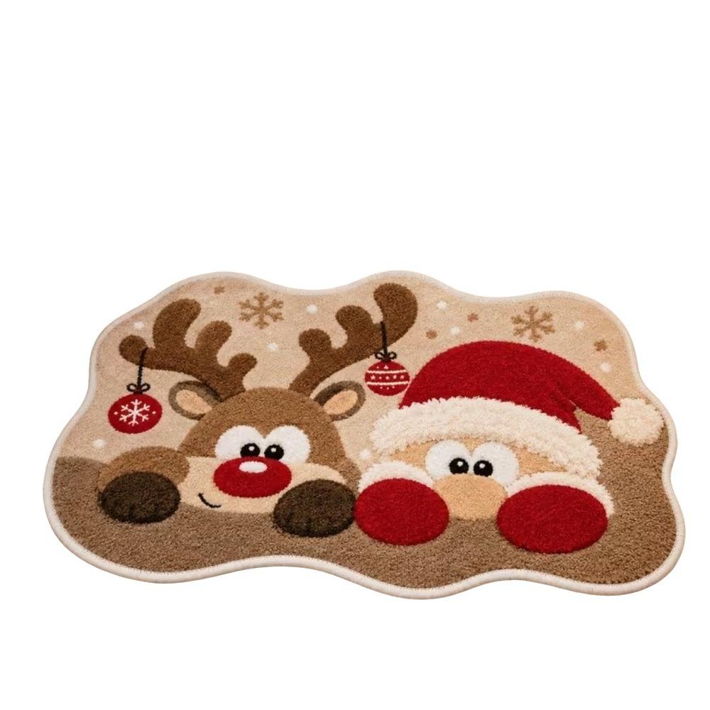 Non-Slip Reindeer Print Rug Imitation Cashmere Entryway Mat Christmas Irregular Rug Christmas