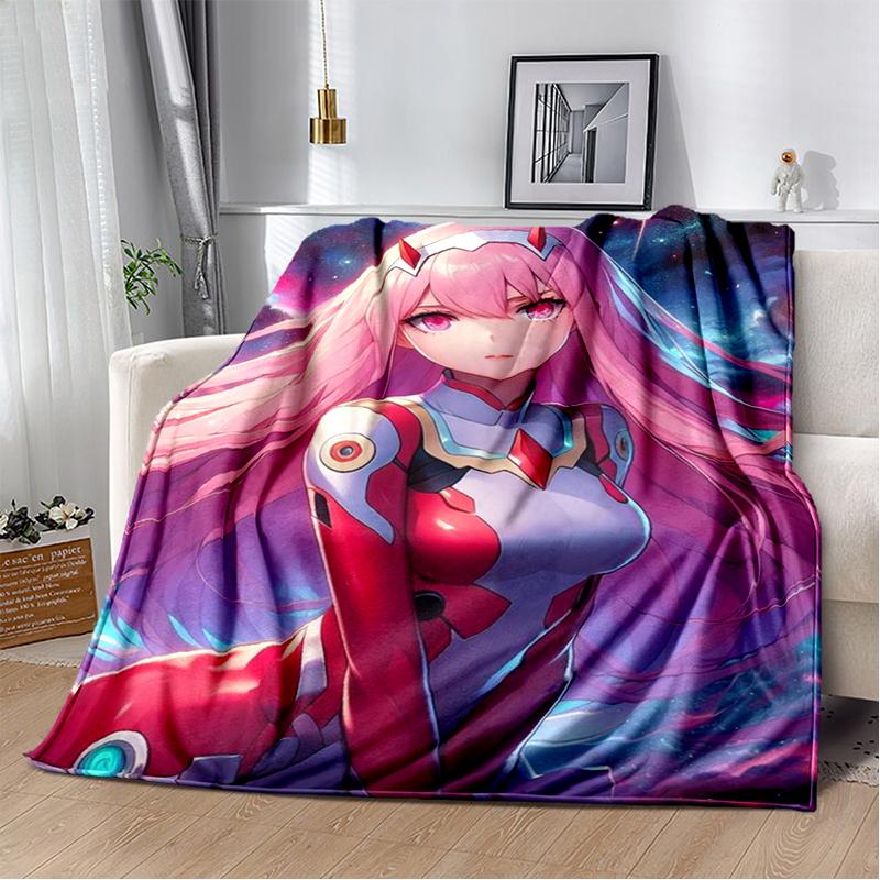 Zero Two 29 Style Cartoon 002 Hiro Sexy Girl DARLING In The FRANXX Flannel Blanket,Soft Throw Blanket for Home Bedroom Bed Sofa