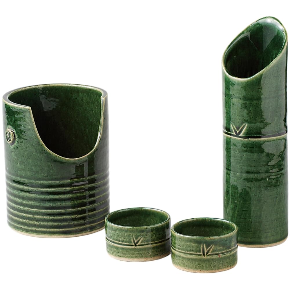 

Sake Diameter x Height Oribe Cold Sake Mino Ware Made in Japan Ale-net Set, Tokkuri, 6.4cm 21.8cm, 400ml, Bamboo-Shaped Set, Pottery,