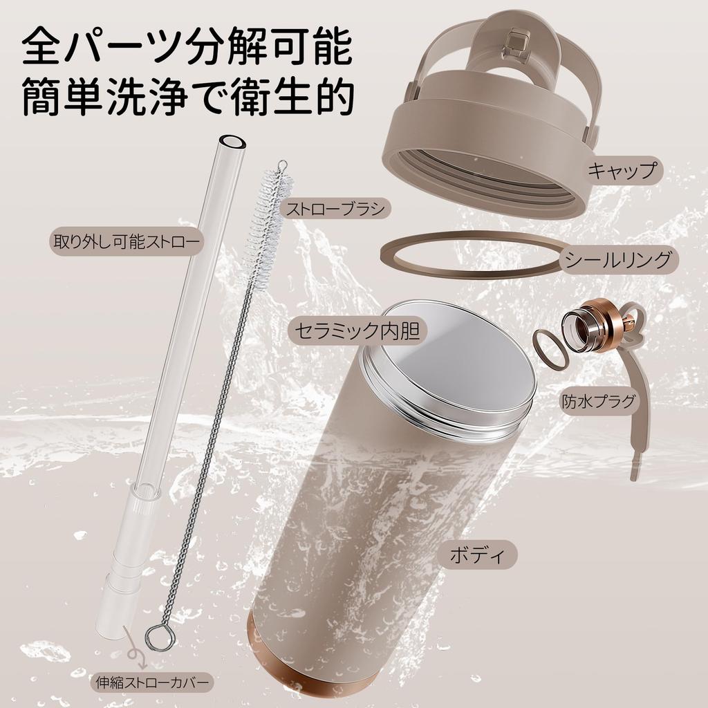 SKIASE Tumbler with Ceramic Water with Direct with Stainless Cold and Heat Coffee and Carbonated Drinks Easy to Popular for and Dark Pink Straw,
