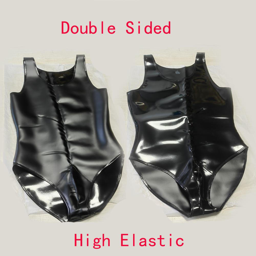 New Cloth Latex Men Double Sided Vest Sexy U Bulge Pouch Bodysuit Pu Shiny Man Stage Leotard Shaping Nightclub Elastic Tights