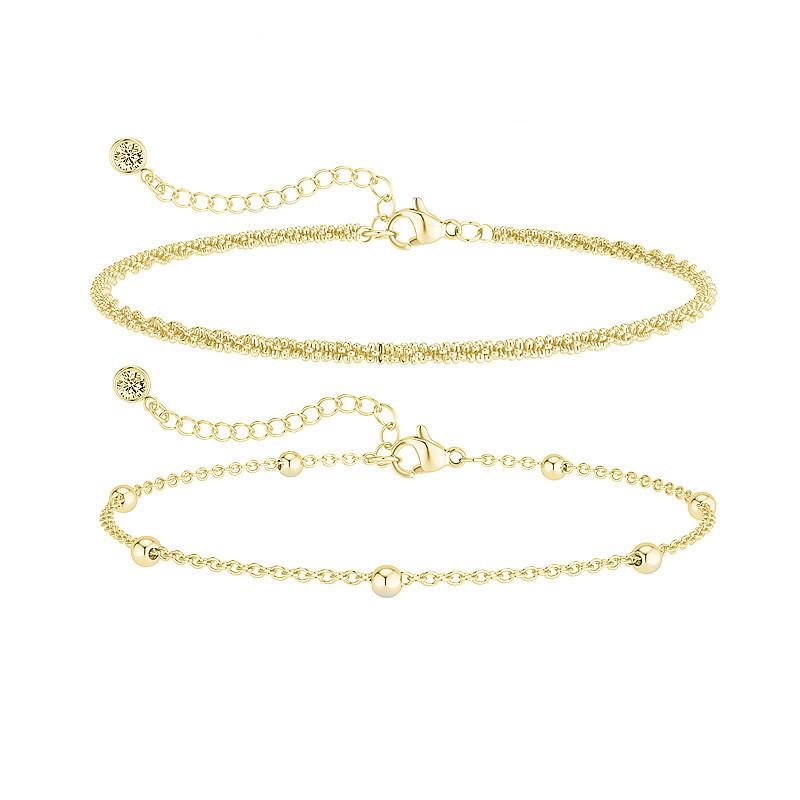 Minimalist Versatile Gypsy Double-layer Sparkling Premium Delicate Copper Bead Chain Double-layer Foot Chain Women