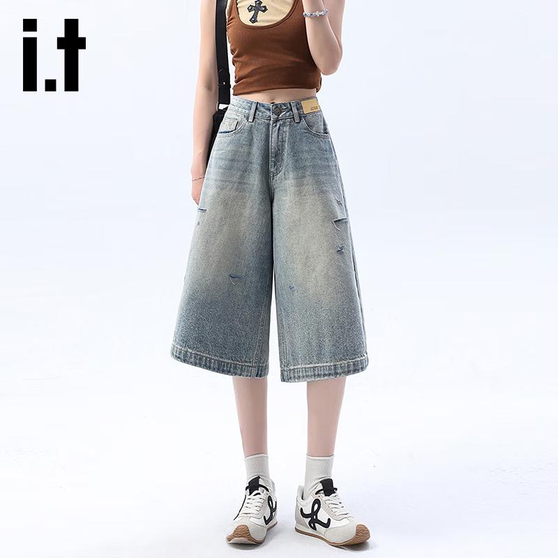 

Женские джинсовые шорты капри Izzue It с завышенной талией и рваным декором XL