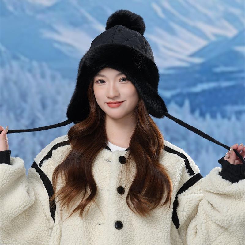 Fleece Warm Lei Feng Hat Women's Winter Thickened Ear Protectors Windproof Ski Hat Outdoor Pullover Knitted Cycling Hat