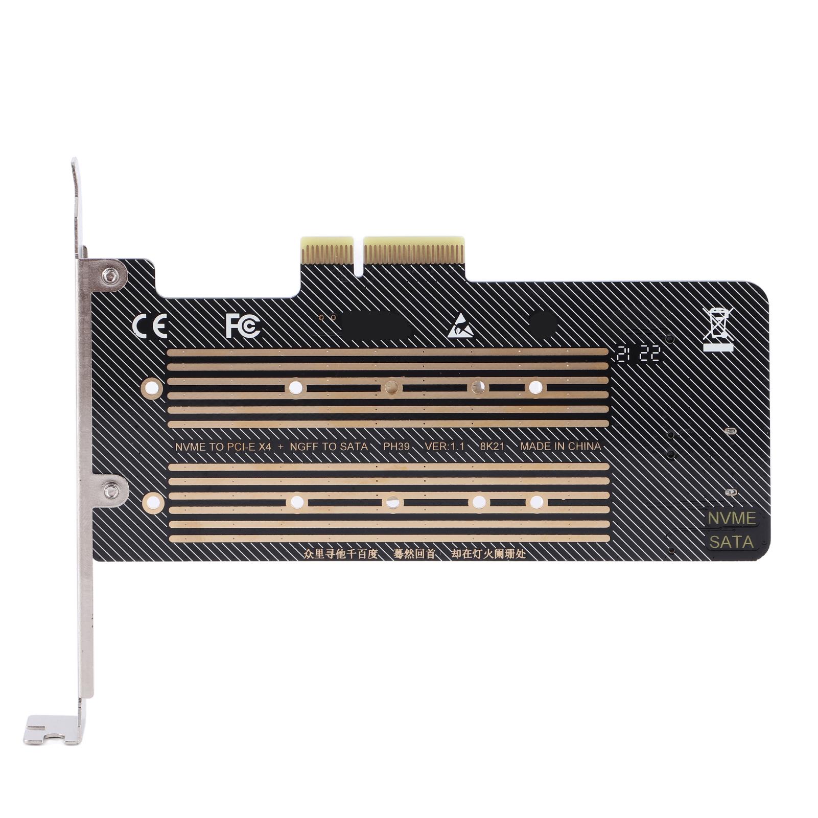 

2 Ports NGFF M.2 B M Key To PCI‑E 4X 3.0 Adapter Card SSD To PCI Express