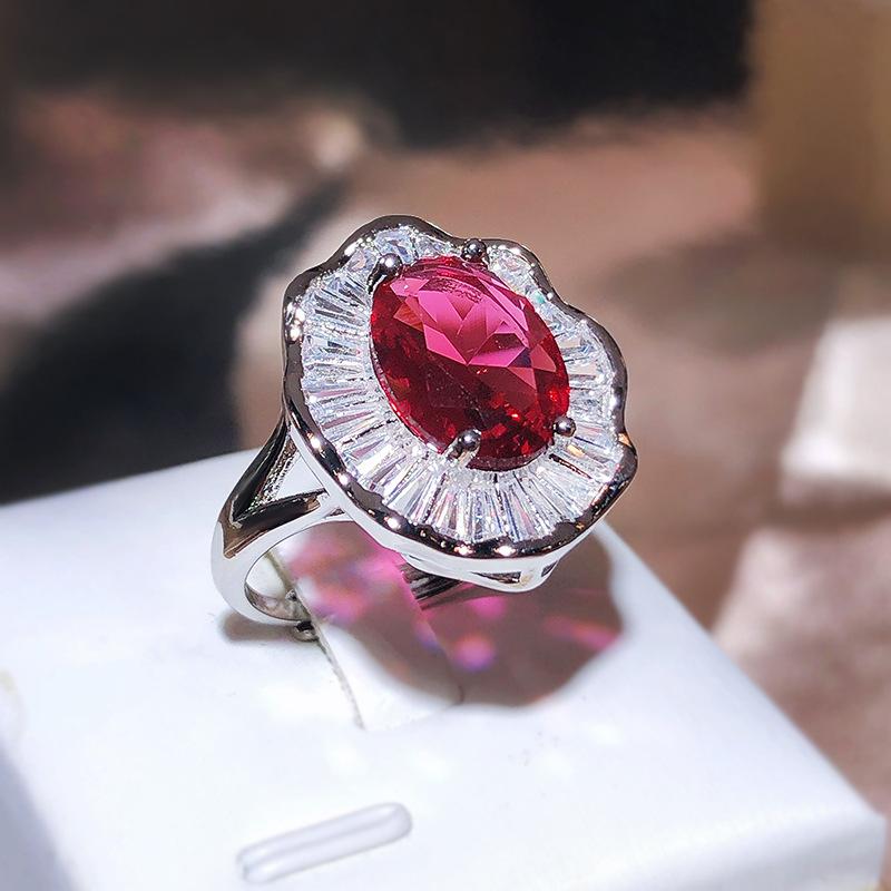 High End Style Stone Red Exaggerated Ring Classic Versatile Index Finger Ring for Women