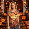 Women V Neck Short Sleeve Halloween Print Scrub Top with Pockets for Healthcare Work Uniforms Comfortable Fit