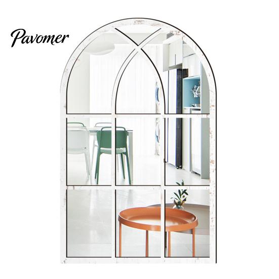 Adesivi Specchio da Parete Stile Boho Decorazione Finestra ad Arco, Specchio Finto Acrilico con Cornice in Legno, Adesivo da Incollare per Casa, Adesivo Autoadesivo per Vetro Finestra