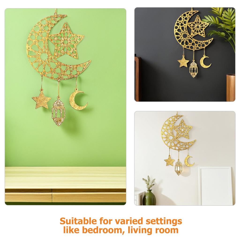 Islamic Eid Hanging Decor Party Golden Moon Lanterns Muslim Supplies Sign Ramadan Wall Star Ornaments