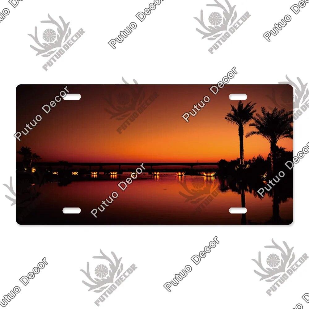 Putuo Decor Západ slunce SPZ Kovová cedule Plaketa Kovová Vintage Dekorace do obývacího pokoje Dveře Nástěnná dekorace k moři