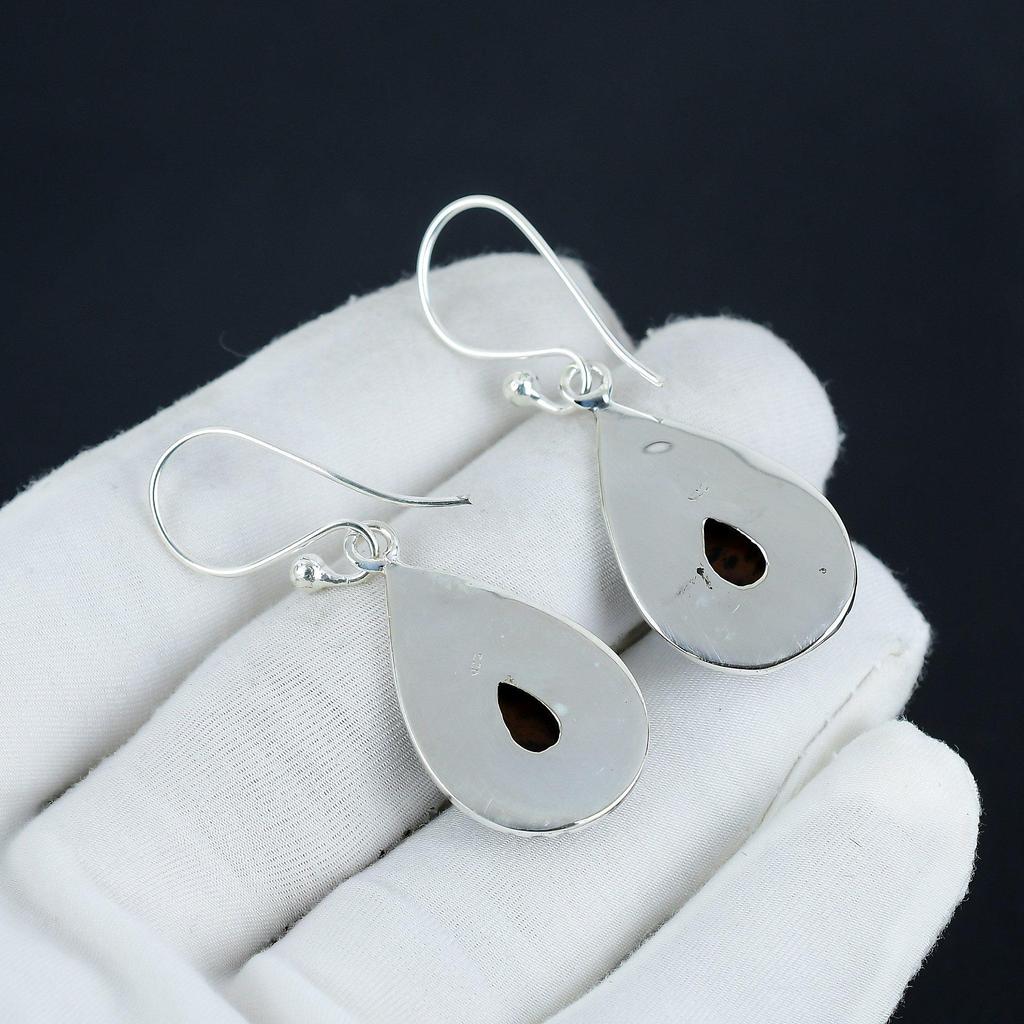 Natural Mahogany Obsidian Gemstone Earrings, 925 Sterling Silver Earring, Handmade Boho Silver Jewelry Dangle Earrings, Birthday Gift