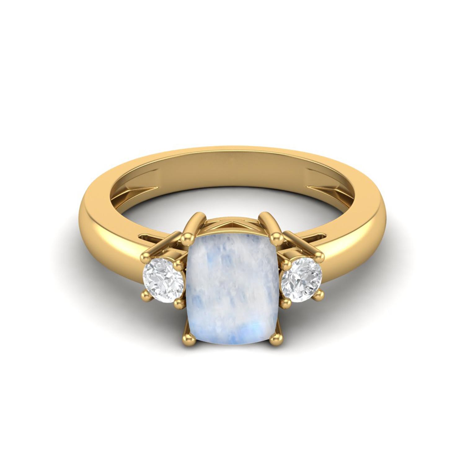 

8X6 Cushion Shape Natural Moonstone Three Stone 925 Sterling Silver Gold Vemreil Women Engagement Ring 9