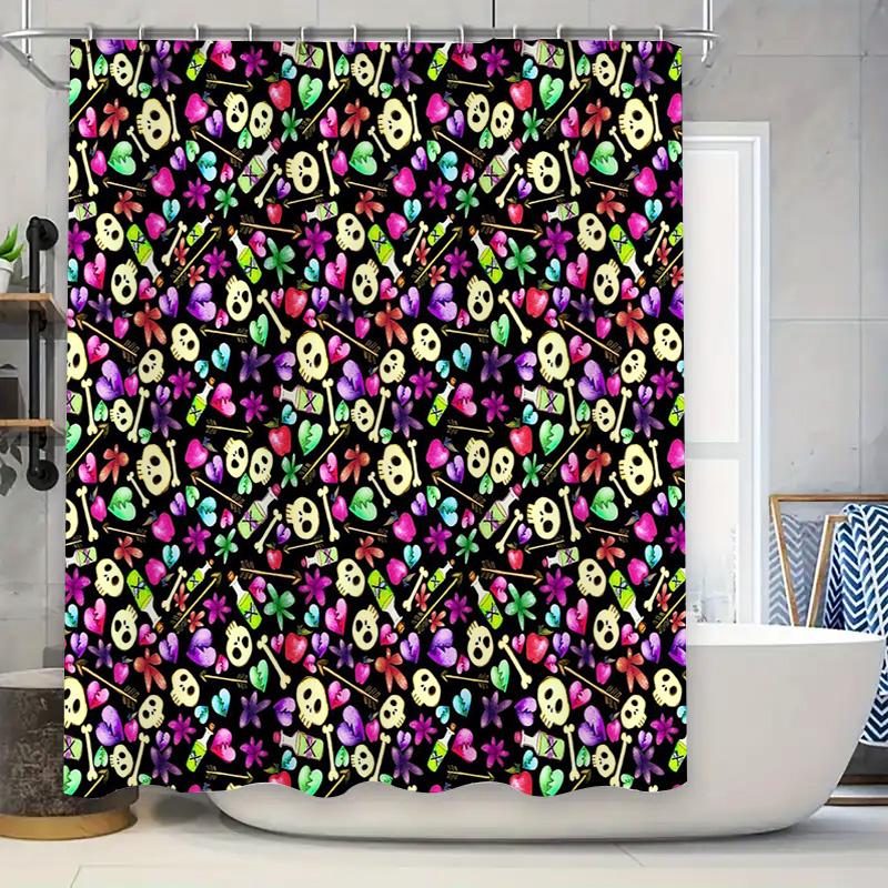 

Floral Skull Shower Curtain Gothic Halloween Decor Bathroom Set Vintage Tapestry Washable Waterproof Home Textile W60H190(CM)-1 Pcs