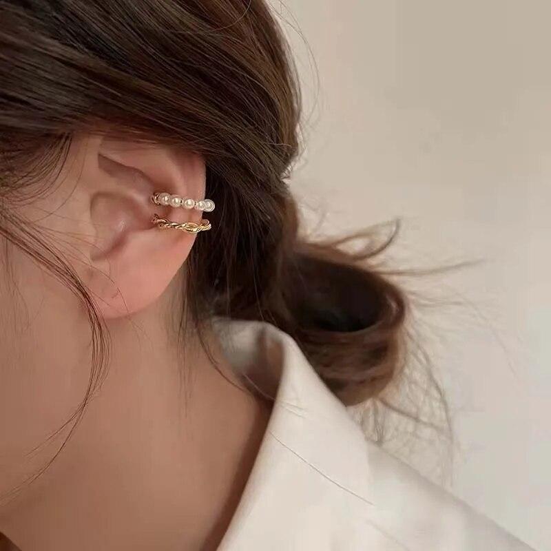 Fashion Zircon Double-layer Ear Cuff No Piercing Earring 2023 Trendy Punk Unique Metal Geometric Ear Clip for Women Jewelry