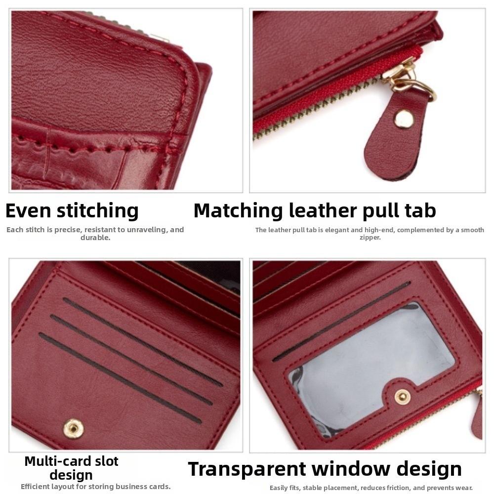 Fashion Multi-card Slots Women's Short Wallet Leather Waterproof Coin Purse Solid Color Crocodile Print Card Storage Bag