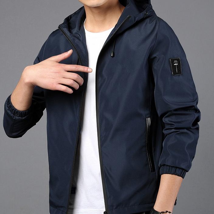 Men's Jacket Autumn Hooded Pure Color Coat Casual Trendy Zipper Top Sportswear Jackets