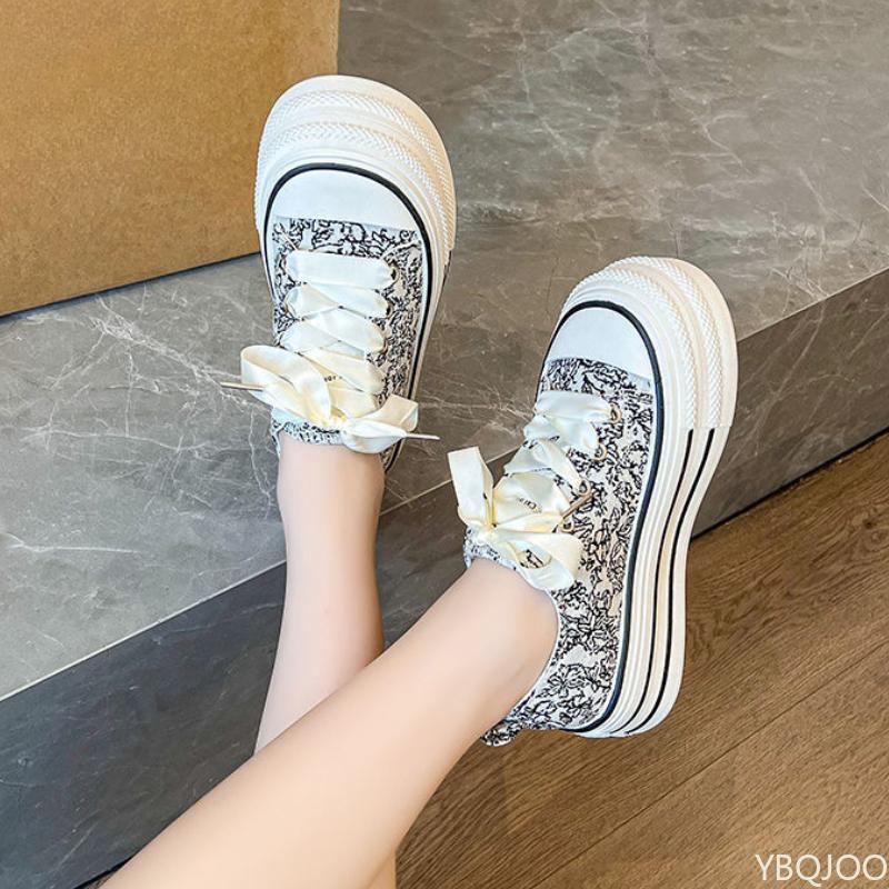 Fashion Trendy Design Women's Canvas Shoes Spring New Thick Soled Board Shoes Casual Versatile Sports Single Shoes Zapatos De Mujer