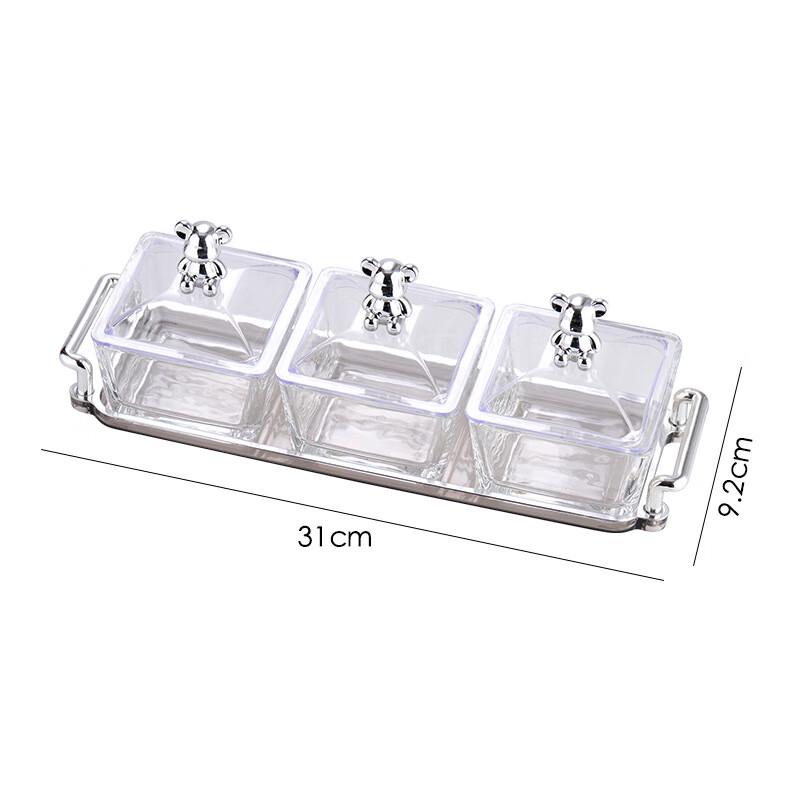 Qianxing Glass Bear Compartment Snack Dish Set