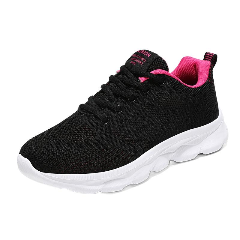 Brand women's shoes sports shoes spring and autumn new mesh breathable flat running shoes lightweight black work shoes