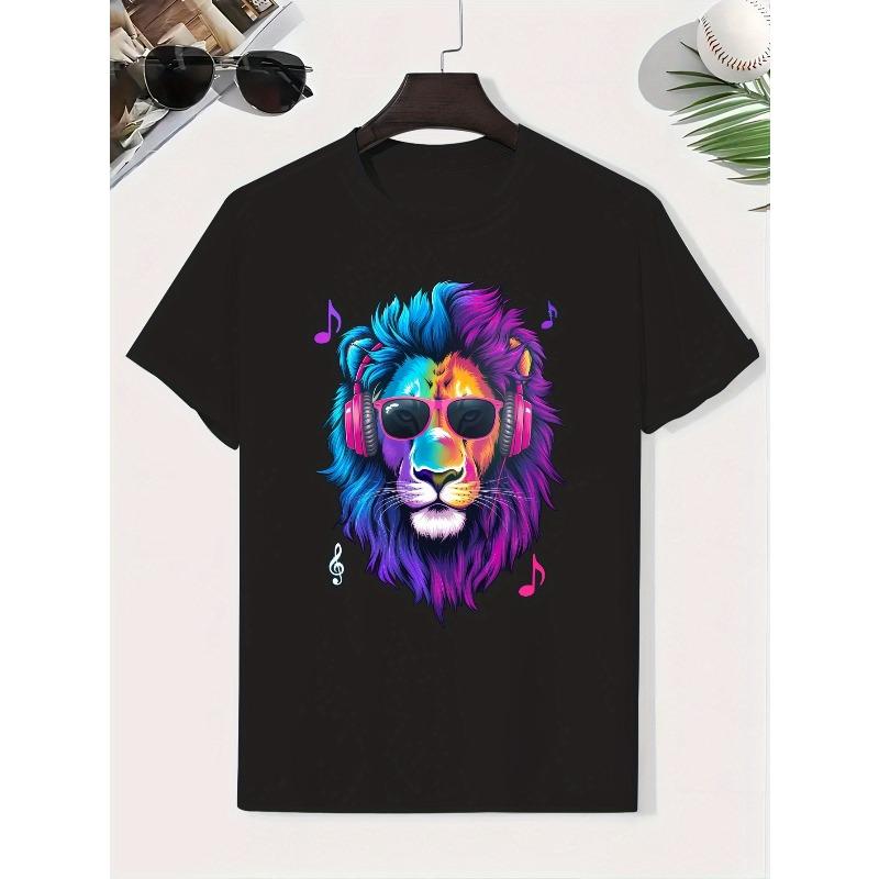 European sizes Rock Lion Cotton Boys T-Shirt Boys Creative T-Shirt, Casual Lightweight Comfortable Short Sleeve Top, Summer Youngsters's Clothing
