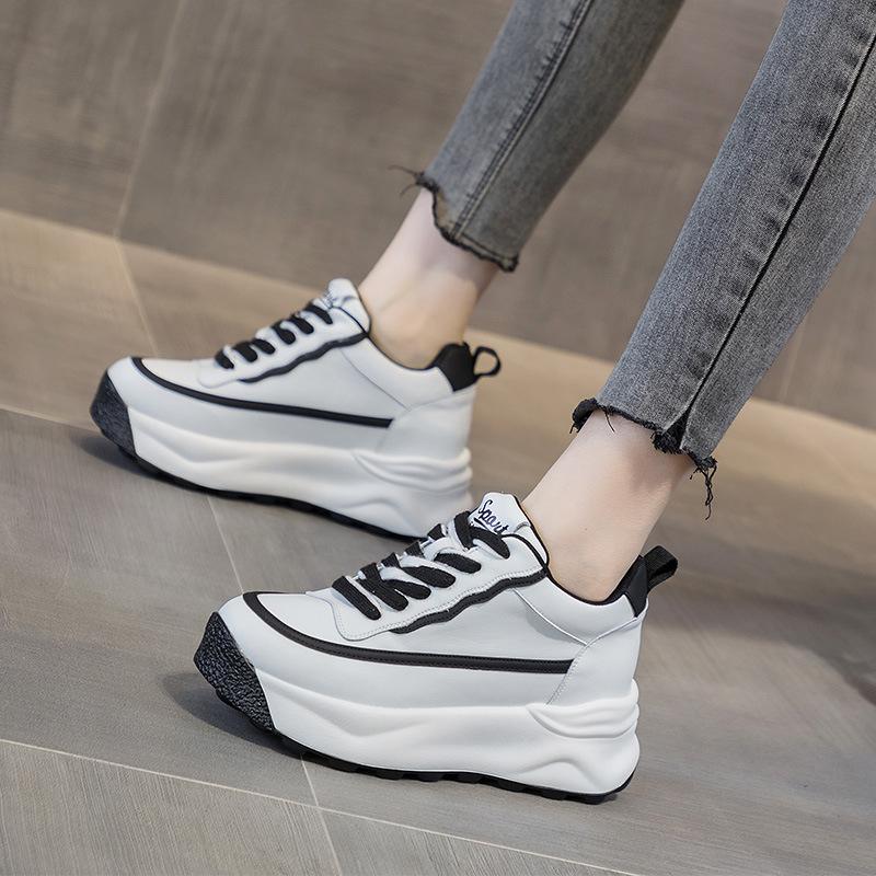Leather Muffin Thick Sole Inner Height Increase Small White Shoes Women's New Casual Simple Single Shoes