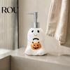 Empty Lotion Container Halloween Ceramic Ghost Soap Dispenser, with Stainless Steel Pump, Pumpkin Refillable Hand Bottle Liquid Container, Shower Gel