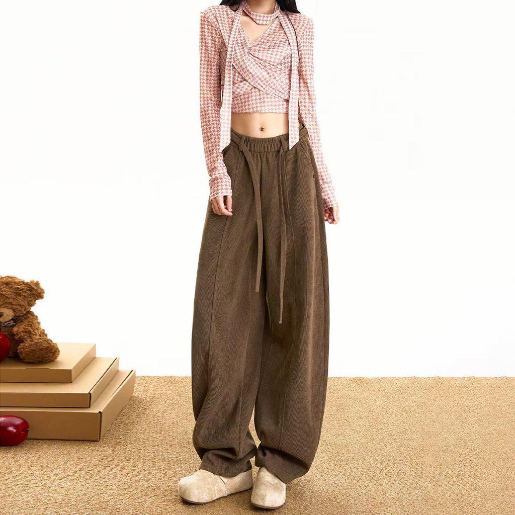 European Women’s Wide-Leg Velvet Pants: Casual Korean Style, Versatile & Floor Length for Spring-Summer