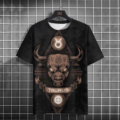 Tricou bărbați imprimat cu model de semne zodiacale de vară cu mâneci scurte cu nasturi Top la modă tricouri cu decolteu în formă de stradă Îmbrăcăminte supradimensionată