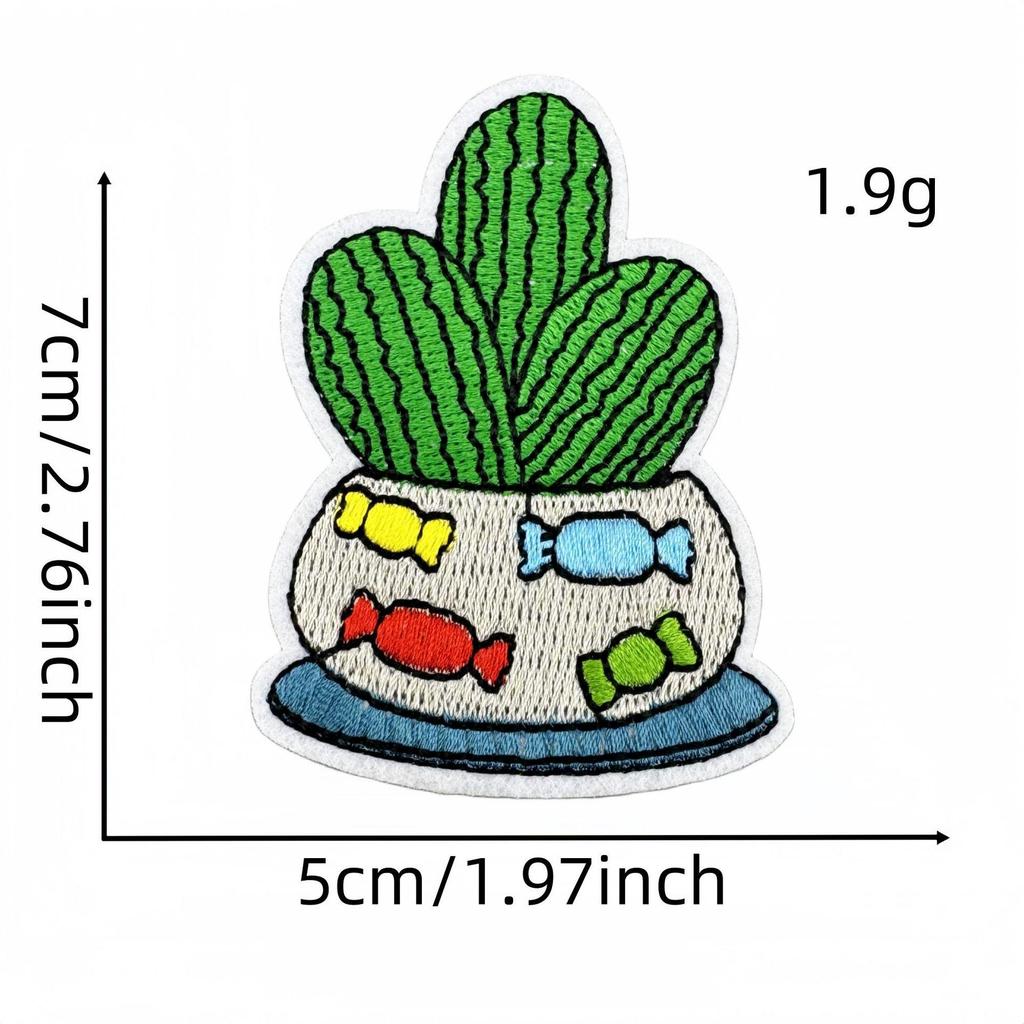 Cartoon Cactus Embroidered Cloth Patch with Hot Melt Adhesive