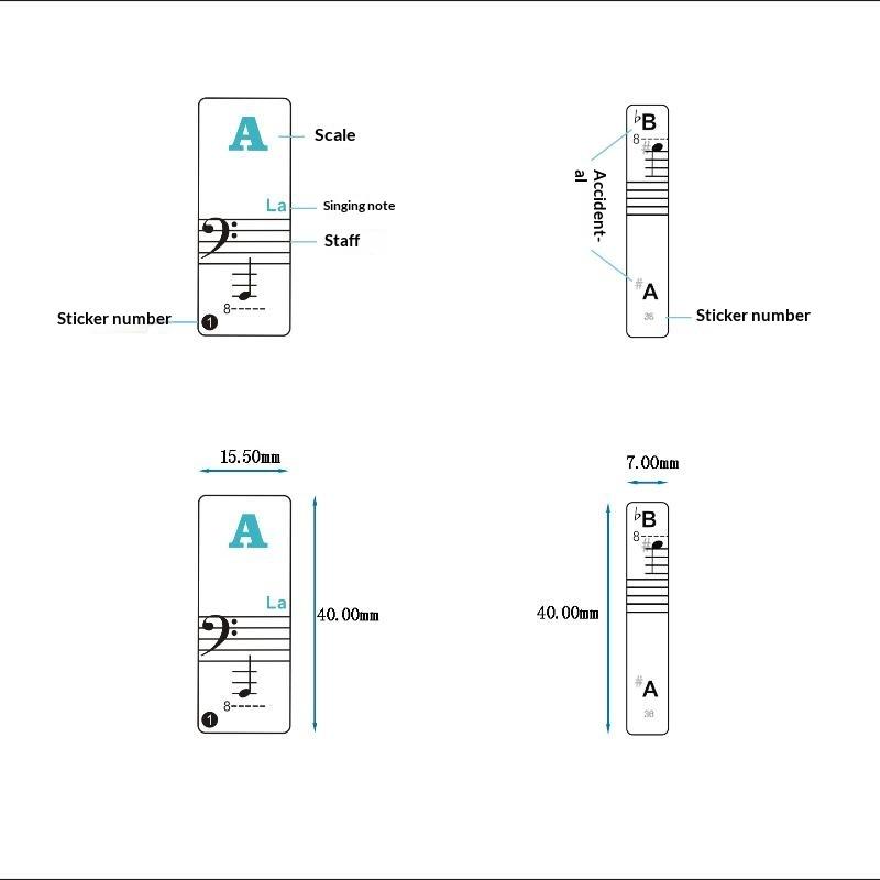 1 Set Beginner Letter Piano Sticker 88/61/54/49 Keys With Removable Colored Note Labels Piano Keyboard Stickers