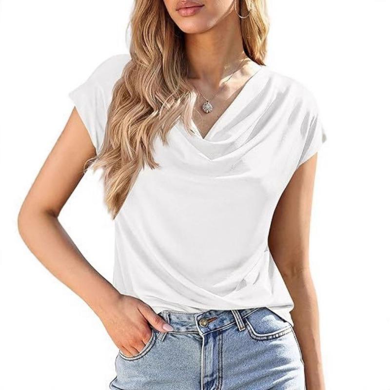 Summer New Women's Short-sleeved T-shirt Fashionable and Versatile Swing Collar Pullover Top