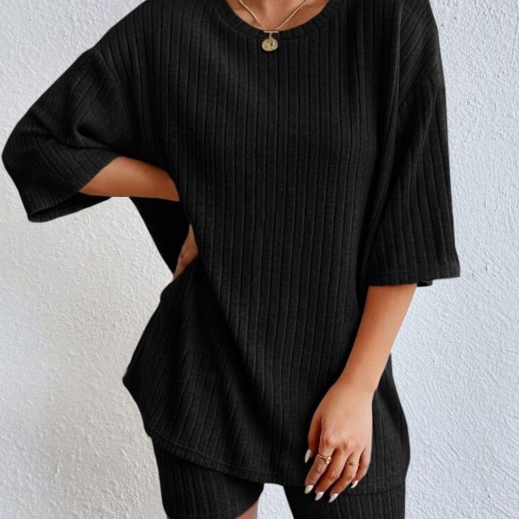 Fashion Casual Solid Color Spring And Autumn Knitted Loose Women's Thin Shorts New Two-piece Suit