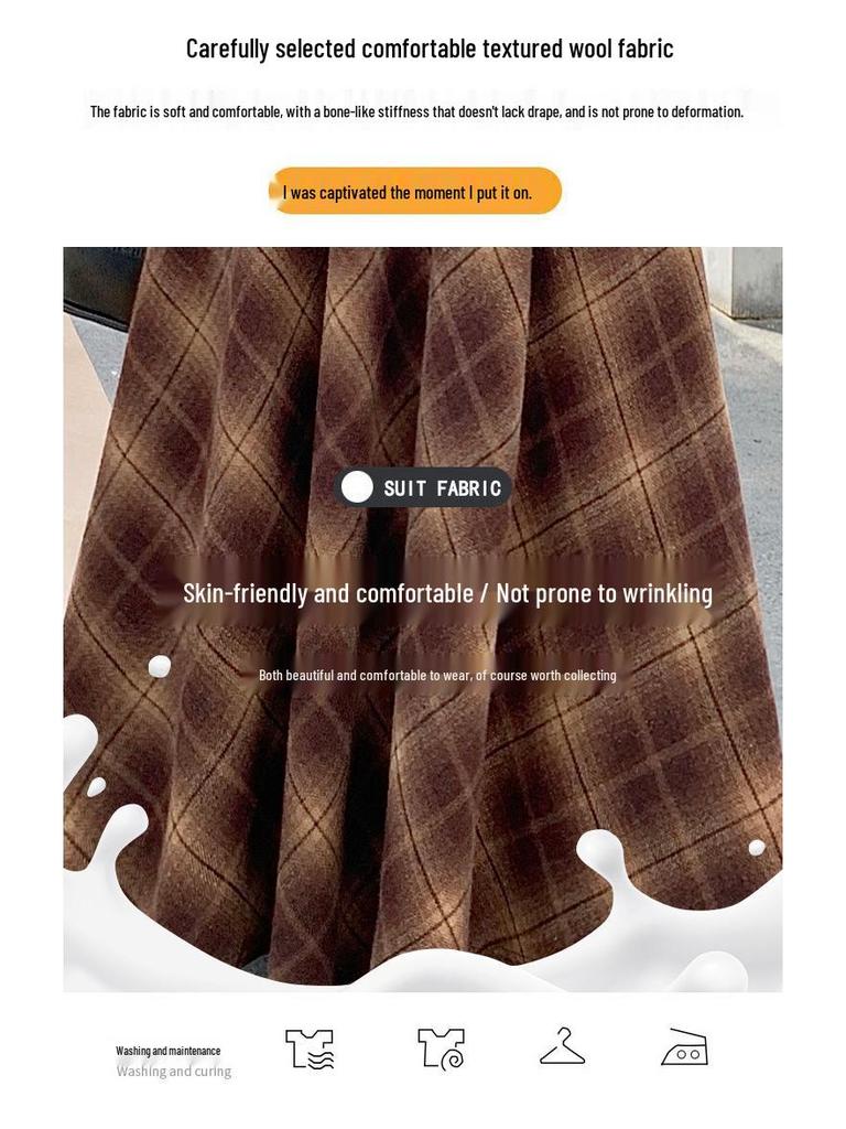Thickened Warm Wool Retro Plaid Umbrella Skirt - 2025 Autumn/Winter Collection