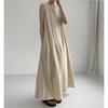 Women's Summer/ Spring Solid-color Printed Sleeveless V-neck Loose-waistline Casual Dress