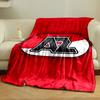 A bold "AZ" logo in black, over a red and white diagonal background. for all seasons blanket lunch break throw gift
