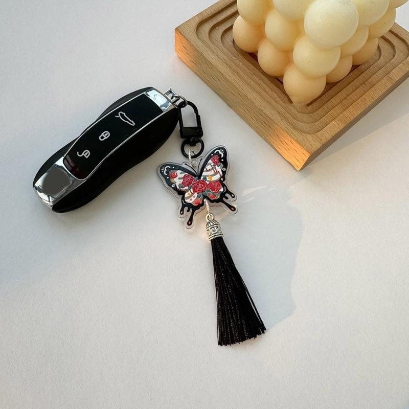 Fashion Butterfly Keychain Vintage Tassels Phone Chain Car Keys Holder Charm
