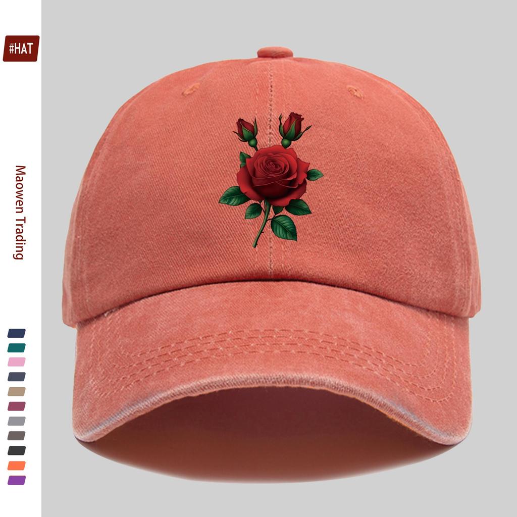 Pc Red Rose Green Leaf Print Baseball Cap for Women Men Adjustable Buckle Strap Lightweight Vintage Sun Hat Suitable for